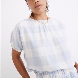 Madewell linen-blend michele bubble top in gingham check